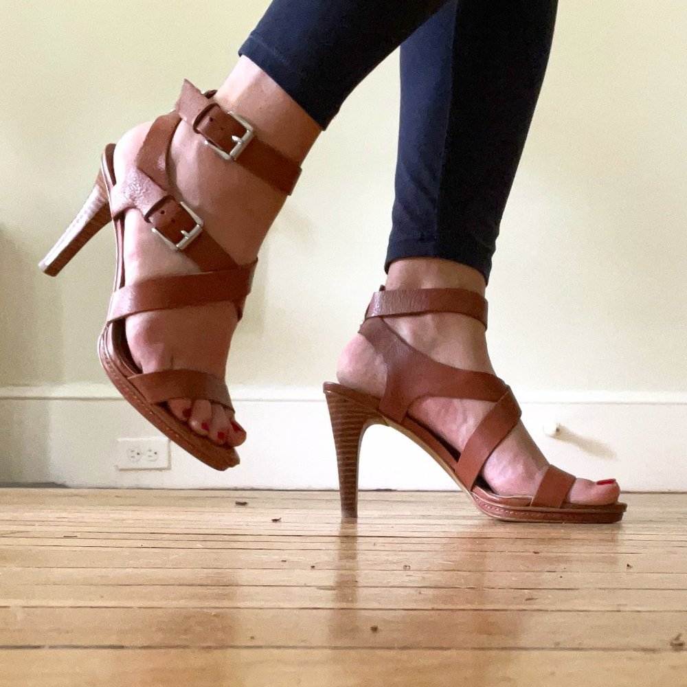 Strappy heeled leather sandals